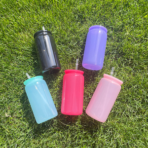 Paquete de 50 latas de refresco de plástico de colores macaron transparentes reutilizables de gelatina acrílica de 16oz con tapas de PP de colores para café helado, <span class=keywords><strong>soda</strong></span>, Pop - Product Image 4