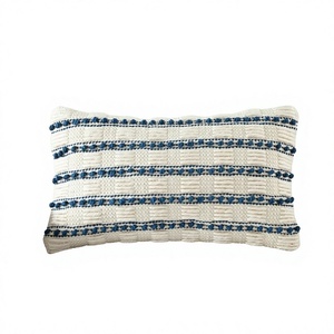 Funda de Almohada Lumbar de Lana Bohemia con Diseño de Bordado a Rayas, Cuadrada, Lavable, No Tóxica, Tejida, con Cierre Decorativo - Product Image 1