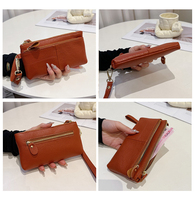 Tas Clutch Kulit untuk Wanita Dompet Ritsleting Panjang Dompet Kulit Sapi Asli Tempat Kartu Tas Ponsel Fashion Sederhana