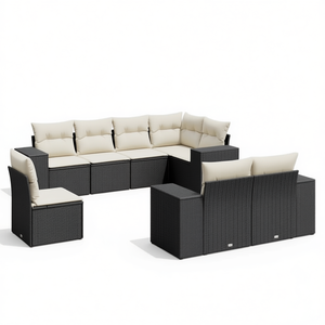 Ensemble de canapés de jardin modulaires modernes en rotin noir, meubles d'extérieur avec pieds réglables, coussins en mousse haute densité - Product Image 1