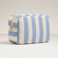 BSCI-zertifizierte Fabrik Reise-Kosmetiktasche für Damen, gestreift, blau, Frottee, Hautpflege, Strand-Kulturtasche für den Sommer