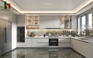 Set di <span class=keywords><strong>Mobili</strong></span> da <span class=keywords><strong>Cucina</strong></span> Moderni Personalizzati con Piani di Lavoro in Laminato e Ripiani Aperti per Appartamenti - Product Image 4