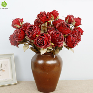 4 <b>Headed</b> English Rose Silk Flower Vintage <b>Style</b> Burnt Edge Wedding Decor Home Decor Outdoor Props High Simulation Plastic - Product Image 5