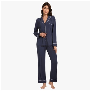 Custom Long Sleeve PJ Cotton Pyjamas Solid Sleepwear Causal Modal Bamboo Pajamas Loungewear <b>Women</b> Sets - Product Image 2
