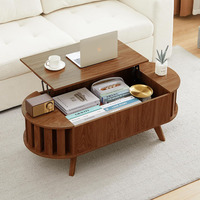 Table basse élévatrice en bois ovale de 47.24 pouces avec rangement caché pour le salon et la salle à manger Table basse à profil incurvé