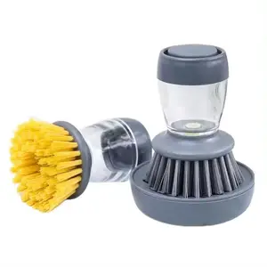 RTS Household Kitchen Accessories Dish Cleansing Brush with Press out Soap Dispenser & Drain base