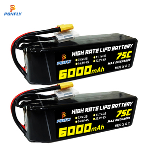 Batería PONFLY de 6000mAh para Drones, 22.2V 75C 3S 4S 6S 8S, Batería para Coches RC, Juguetes, Drones UAV, para Aeronaves RC Quadcopter, 6000-75C de Alta Capacidad - Product Image 1