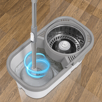 Ensemble seau et serpillière rotative à 4 roues pour nettoyage domestique, avec manche télescopique auto-nettoyant en acier inoxydable et panier en acier/plastique, en microfibre