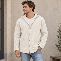 Vente en gros de sweats à capuche et pulls légers personnalisés pour hommes, en coton et lin, avec boutons, style décontracté