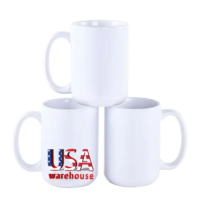 USA倉庫人気トップグレード新しい11オンス15オンス昇華ホワイトブランク磁器コーヒーカスタマイズロゴ印刷セラミックマグカップ