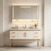 Meuble de salle de bain minimaliste en bois massif à poser au sol avec miroir intelligent, idéal pour la maison et en promotion