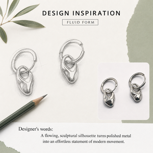 Boucles d'oreilles pendantes en acier inoxydable, motif fluide et élégant, finition argentée polie et options de couleur plaqué or 14 carats sous vide, 27×14 mm - Product Image 5