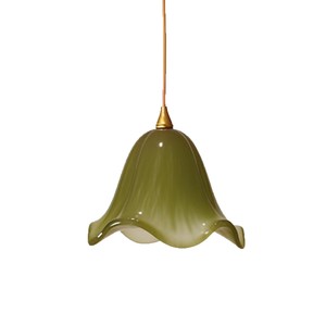 Green Gradient Glass Pendant <b>Light</b> With Skirt Design For Dining Room Entryway Lighting Gold Base Copper Body Led <b>Light</b> Source - Product Image 5