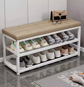 多機能シンプルメタルシューズラックベンチ、家庭用収納オーガナイザー、革製シートクッション付き、靴、工具/バッグ用 - Product Image 5
