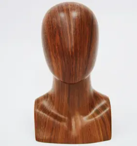 廉价假发展示头人体模型天然木纹男头模型玻璃纤维帽子展示头架桌面展示道具