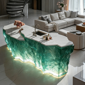 <strong>Square</strong> Resin <strong>Bar</strong> <strong>Table</strong> and Chairs with Modern Clear Resin Design Eco-Friendly and Durable 6-Seater for Hotel Use - Product Image 1
