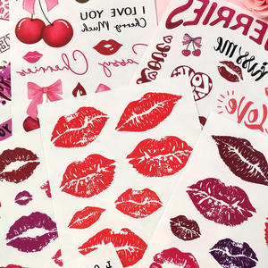 Autocollants de <span class=keywords><strong>tatouage</strong></span> temporaire en gros, motif lèvres cerise, imperméables, lettres d'amour, décalcomanies corporelles pour la Saint-Valentin, mariages, fêtes, femmes - Product Image 3