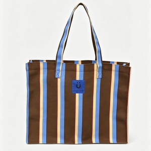 Bolsa de Mano de Algodón a Rayas con Impresión Personalizada, Bolsas de Compras Reutilizables, Bolsos de Mano para Mujer, Bolsas de Supermercado con Logotipo - Product Image 1