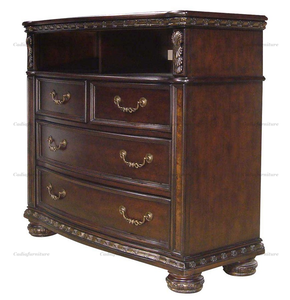 Ensemble de meubles de chambre à coucher en bois massif avec tête de lit sculptée à la main de style antique de luxe, couleur foncée - Product Image 5