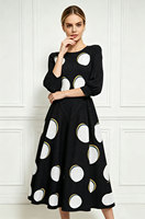 Robe midi plissée taille unique pour femme, manches lanternes trois quarts, col rond, imprimé, mode printemps-automne