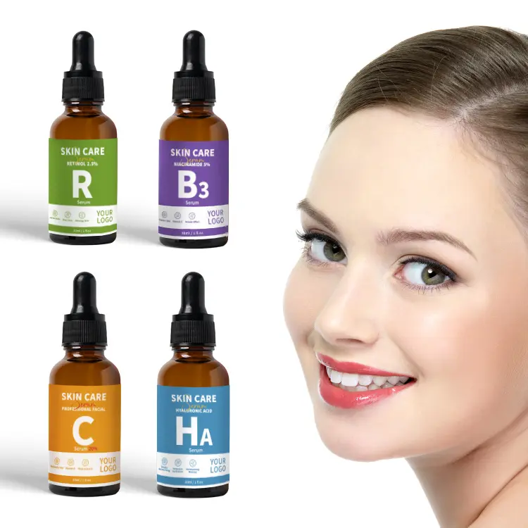 Conjunto de soro facial de ácido hialurônico niacinamida vitamina C retinol, soro facial de retinol e rosto, personalizado com suporte para OBY