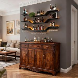 Portabottiglie da Parete 180cm Moderno con LED, Scaffale Galleggiante a 3 Ripiani con Portabicchieri, Grande Mensola per Liquori da Appendere - Product Image 3