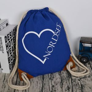 Sac à dos à cordon personnalisé avec logo, en toile de coton bleue écologique, de haute qualité, pour le sport et les voyages - Product Image 2