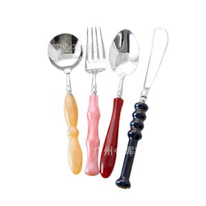 Starry Color Acrylic 304 Stainless Steel Cutlery Set Knife Fork Spoon Simple Style Solid Color Polishing Mirror - Product Image 5