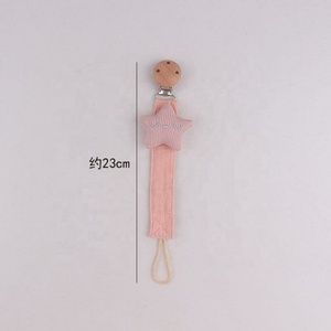 Nuevas llegadas: Cadena de algodón suave con forma de estrella para chupete, sujetachupetes para bebé, cadena antipérdida para recién nacido con clip de madera de haya - Product Image 6