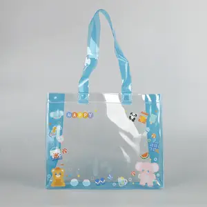 Wholesale creative cartoon pvc tote bag for kids promotional transparent pvc gift shopping bag