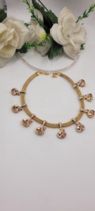 gold-plated South Indian traditional choker <b>necklace</b> features intricate temple motifs with <b>ruby</b>-colored teardrop pendants - Product Image 3
