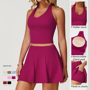 Conjunto Deportivo de Tenis y Yoga para Mujer, Top Halter, Ropa Deportiva Transpirable, Conjunto de <span class=keywords><strong>Falda</strong></span> de Tenis 2 en 1 para Gimnasio y Running - Product Image 2