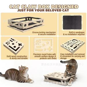 Boîte à gratter pour chat en bois, jouet ludique labyrinthe carré pour chat, jouet d'auto-entretenissement anti-stress, boîte labyrinthe en bois - Product Image 3
