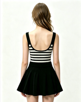 Robe en tricot rayée à col marin pour femme, robe mini sans manches de style preppy