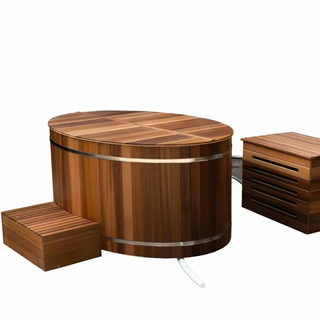 Nuovo Design in legno vasca a immersione fredda all'aperto e sistema vasca idromassaggio cedro canadese portatile legno barile bagno di ghiaccio Combo