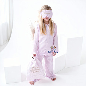 Set Pigiama Primaverile Estivo per Bambini in Seersucker con Bottoni e Volant Personalizzato Manica Lunga per Ragazze Set Pigiama Pasquale - Product Image 1