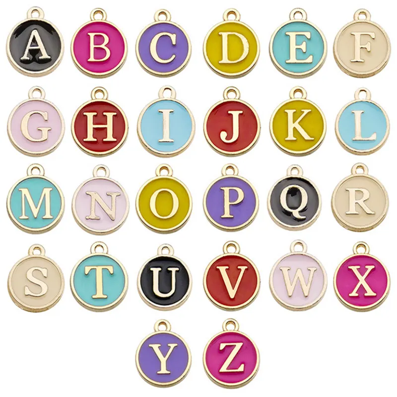 Pendentif Alphabet pour femmes, fabrication de bijoux, bricolage, clavicule, chaîne, collier pour animaux de compagnie, Bracelet, porte-clés, pendentif en émail Double face, lettre, A-Z