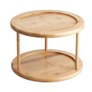 Lazy Susan simple et 2 niveaux <span class=keywords><strong>plateau</strong></span> <span class=keywords><strong>tournant</strong></span> rotatif à 360 degrés organisateur d'armoire supports de cuisine support de pot à épices en bambou - Product Image 1