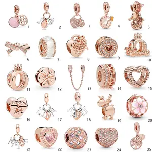 80 Kinds Style Rose Gold Silver Mom Love Cartoon Alloy Charms For Pando Bracelet Beads DIY Jewelry Gift