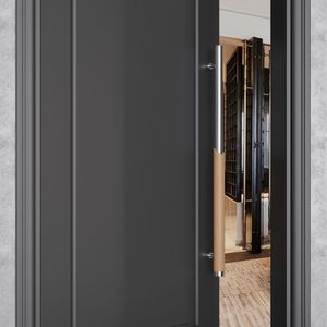 Poignée de porte en bois finition noyer de qualité supérieure, quincaillerie d'entrée robuste en acier inoxydable pour portes vitrées de salle de réunion d'entreprise - Product Image 3