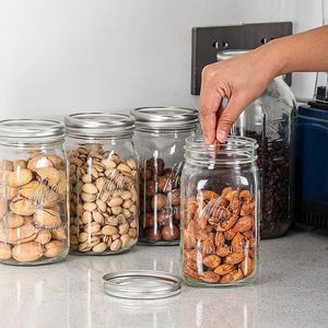 Bocaux Mason à large ouverture de 16oz, 24oz, 32oz avec couvercle – Contenants de stockage alimentaire, grands bocaux de mise en conserve pour cornichons, confiture, sauce <span class=keywords><strong>tomate</strong></span> - Product Image 1