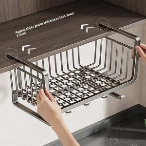 Estante de Almacenamiento para Gabinete de <span class=keywords><strong>Cocina</strong></span>, <span class=keywords><strong>Cesta</strong></span> Colgante Metálica sin Perforaciones, con Instalación Removible Multiusos - Product Image 3