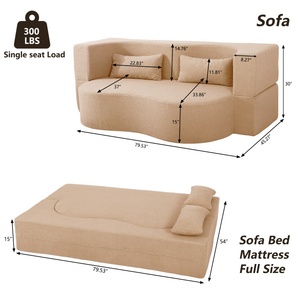 <span class=keywords><strong>Canapé</strong></span>-<span class=keywords><strong>lit</strong></span> convertible <span class=keywords><strong>2</strong></span>-en-1 pleine taille en tissu Teddy avec <span class=keywords><strong>2</strong></span> oreillers, sans assemblage, design gain de place - Product Image 3