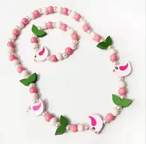 2024 Ready to ship kids jewelry set Mixed Color Wooden Beads Kids & Girls Necklace and Bracelet