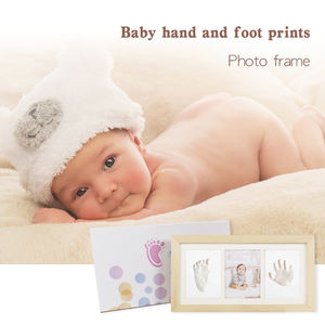 Cadre photo commémoratif pour empreintes de mains et de pieds de bébé pleine lune Aizhiyin, en bois, cadeau de <span class=keywords><strong>naissance</strong></span> pour nouveau-né, 0-6 mois, souvenir DIY, 33x17,5 cm, logo personnalisé - Product Image 2