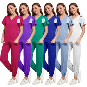 Women's V-Neck Scrub Set Short Sleeve Knitted Moisture Wicking Hospital Uniforms Casual Wear For Medical Care - Product Image 5