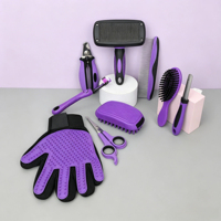 Kit de Toilettage Professionnel Deluxe 9-en-1 pour Animaux de Compagnie (Chats et Chiens) avec Grand Mallette Violette, Kit de Désépaississement et Gants de Toilettage pour Animaux