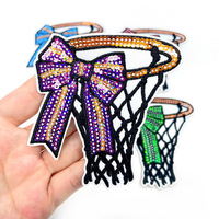 Patchs thermocollants à paillettes pour paniers de basket, motif nœud à sequins multicolores, en stock, vente en gros, personnalisation OEM disponible