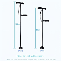 Canne pliante pour personnes âgées avec deux poignées, quatre pieds, en aluminium, avec fonction d'éclairage réglable