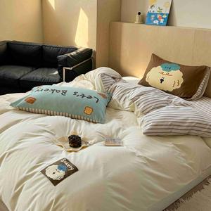 Set di biancheria da letto in cotone lavato cartone animato-lenzuolo in puro cotone coreano e copripiumino-4 pezzi - Product Image 4